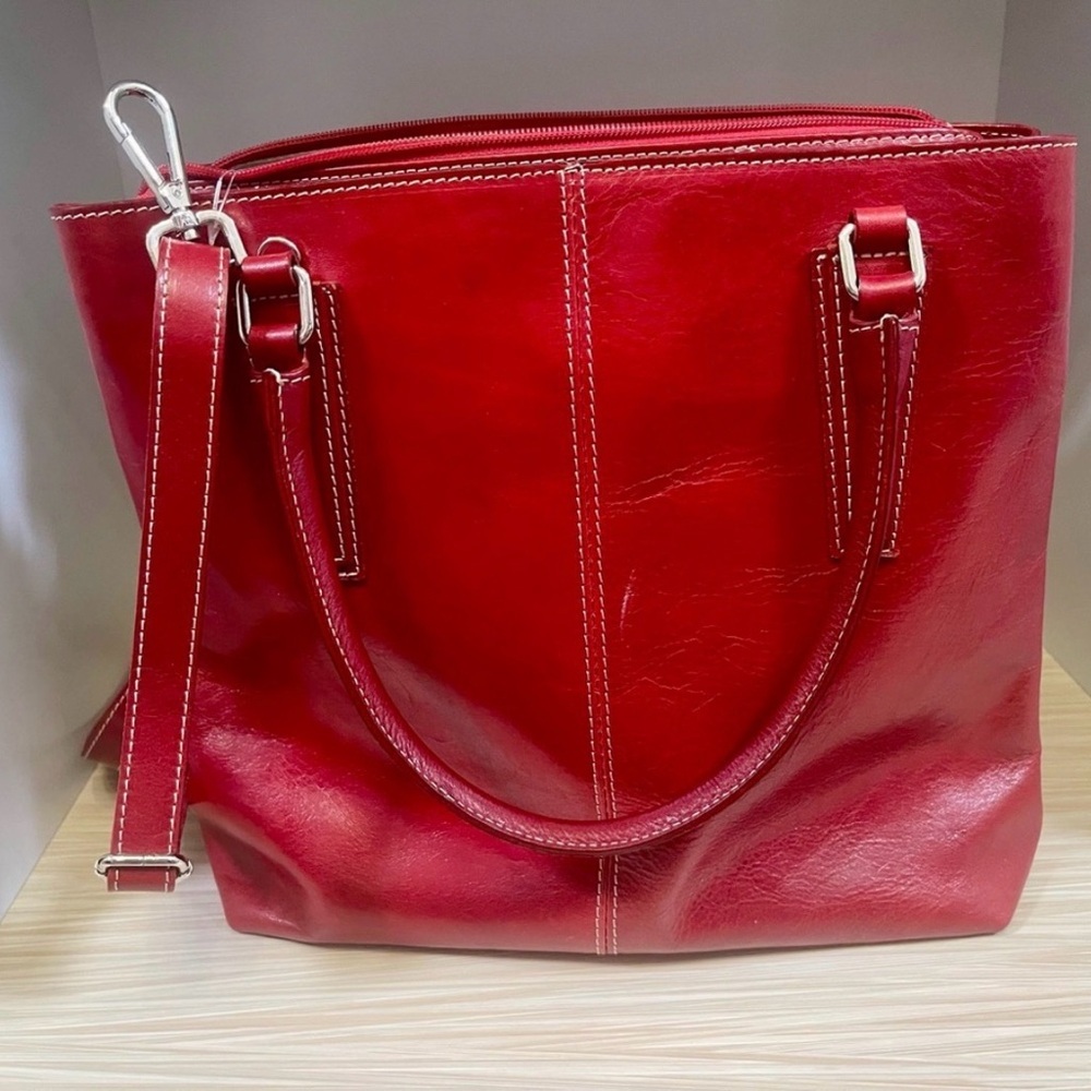 Valentina Italy Red Leather Satchel - Picture 2 of 8